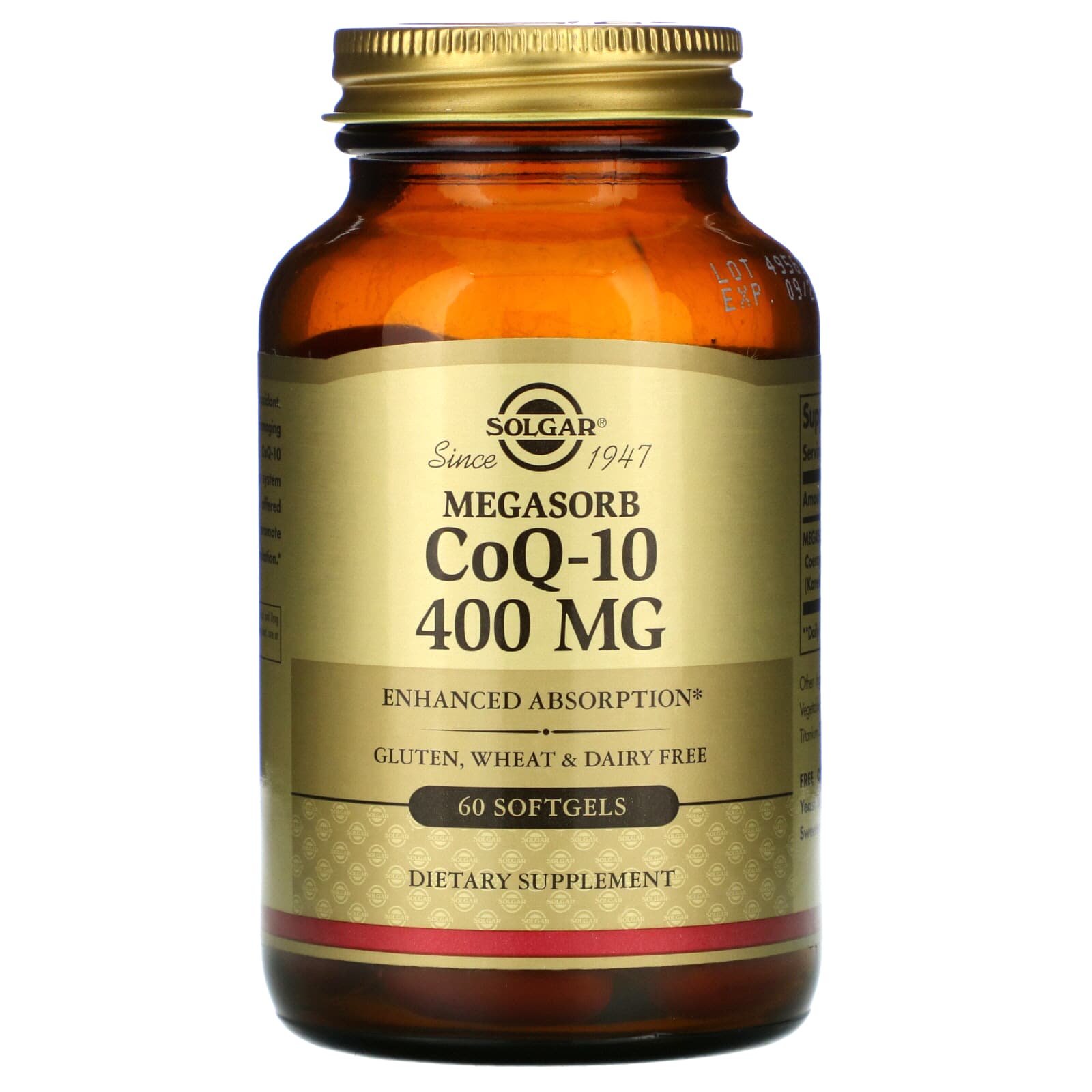 Solgar, CoQ-10, 400 mg, Megasorb, Coenzyme, 60 Softgels UPC 033984009752 | HiLife Vitamins